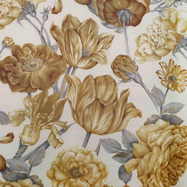 Pre Owned Loewe Cream & Gold Floral Print Silk Scarf
