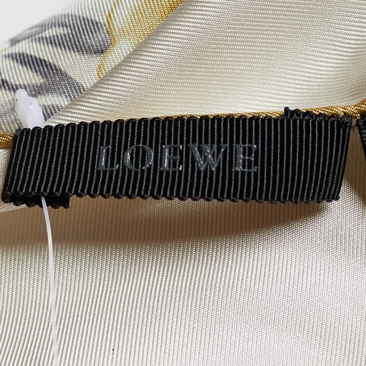 Pre Owned Loewe Cream & Gold Floral Print Silk Scarf