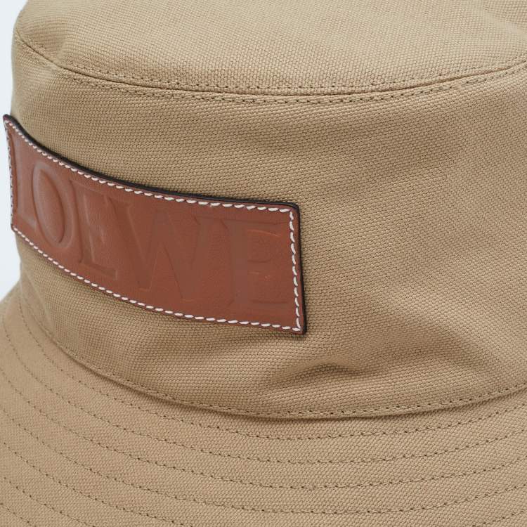 Pre Owned Loewe X Paula's Ibiza Beige Canvas Logo Fisherman Hat M