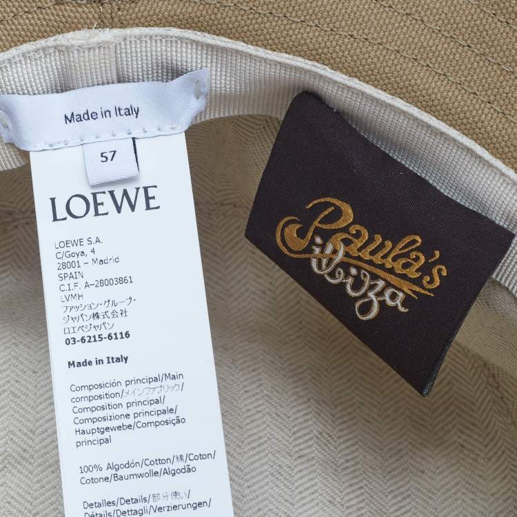 Pre Owned Loewe X Paula's Ibiza Beige Canvas Logo Fisherman Hat M