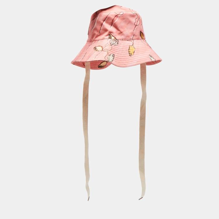 Pre Owned Loewe x Paula's Ibiza Coral Pink Shell Print Canvas Bucket Hat