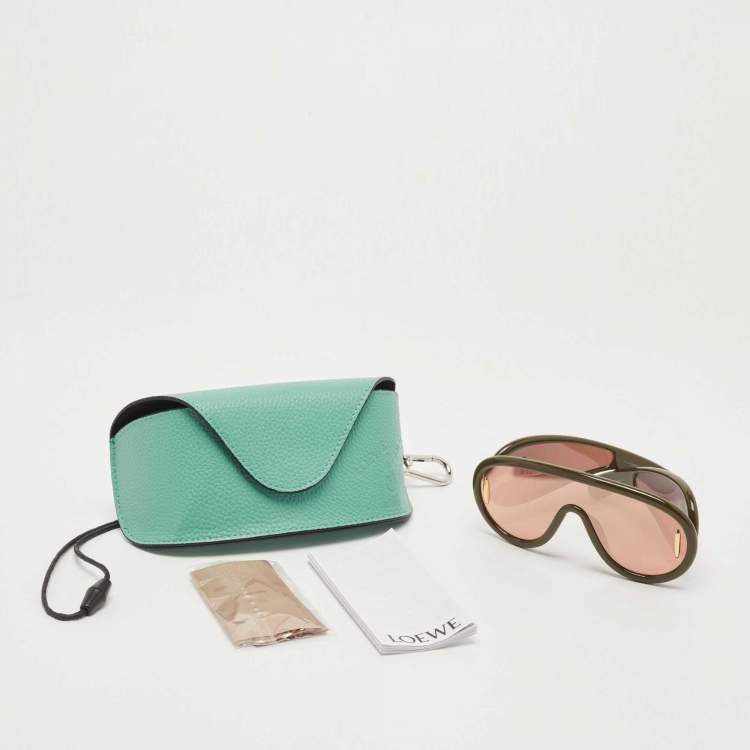 Pre Owned Loewe Khaki Green/Pink LW40108i Shield Sunglasses