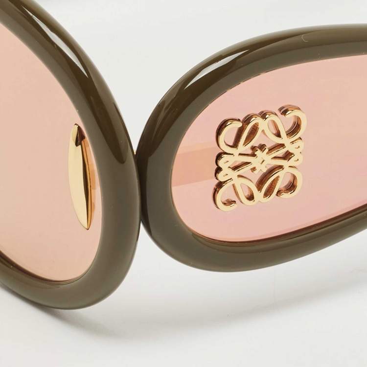 Pre Owned Loewe Khaki Green/Pink LW40108i Shield Sunglasses