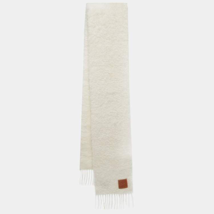 Pre Owned Loewe Cream Leather Trim Mohair & Wool Scarf