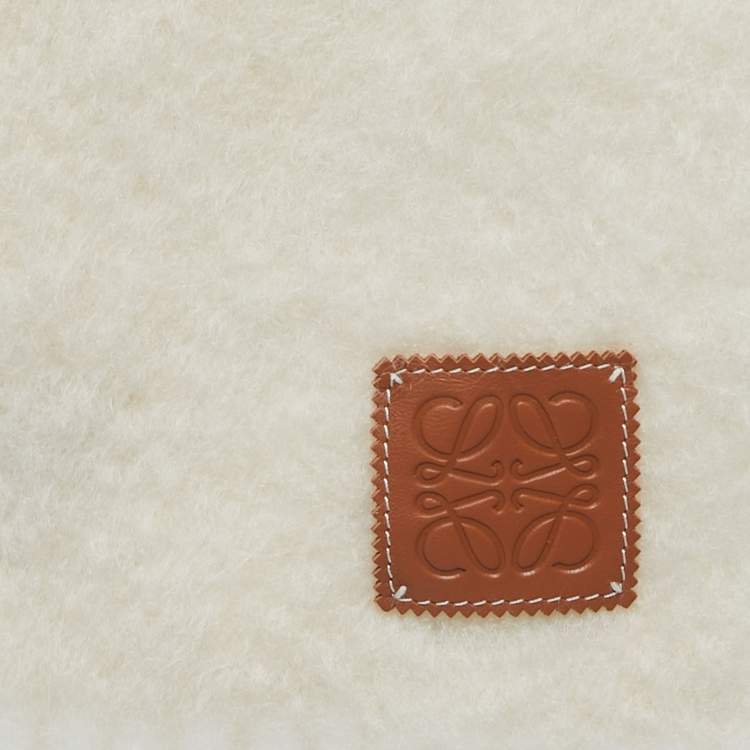 Pre Owned Loewe Cream Leather Trim Mohair & Wool Scarf