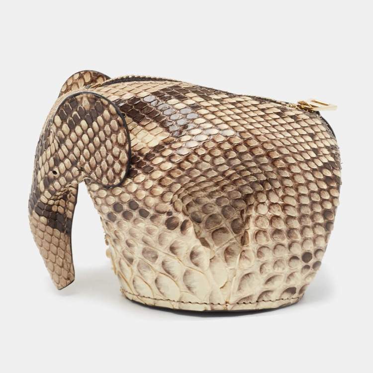 Pre Owned Loewe Beige Python and Leather Elephant Purse Bag Charm
