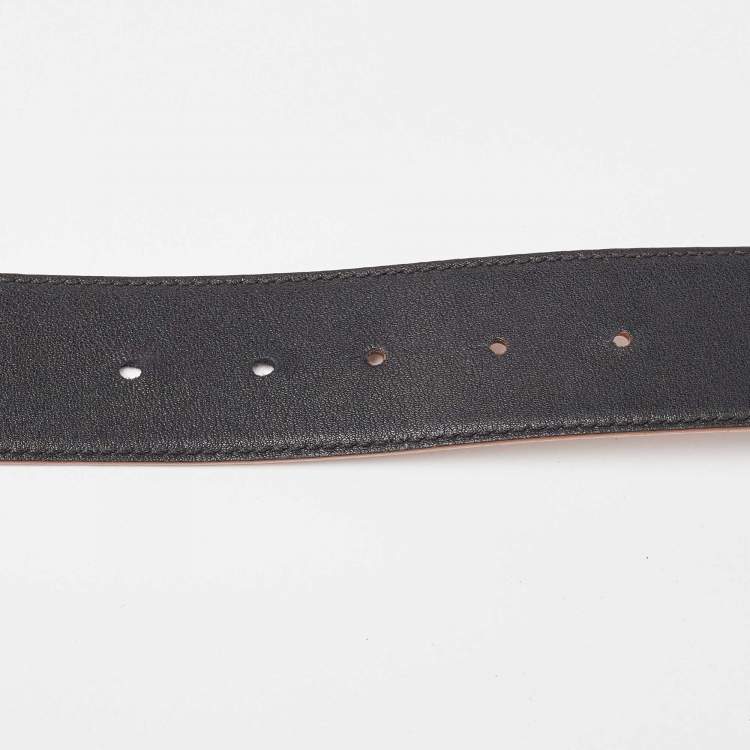 Pre Owned Loewe Black/Brown Leather Anagram Reversible Belt 85CM