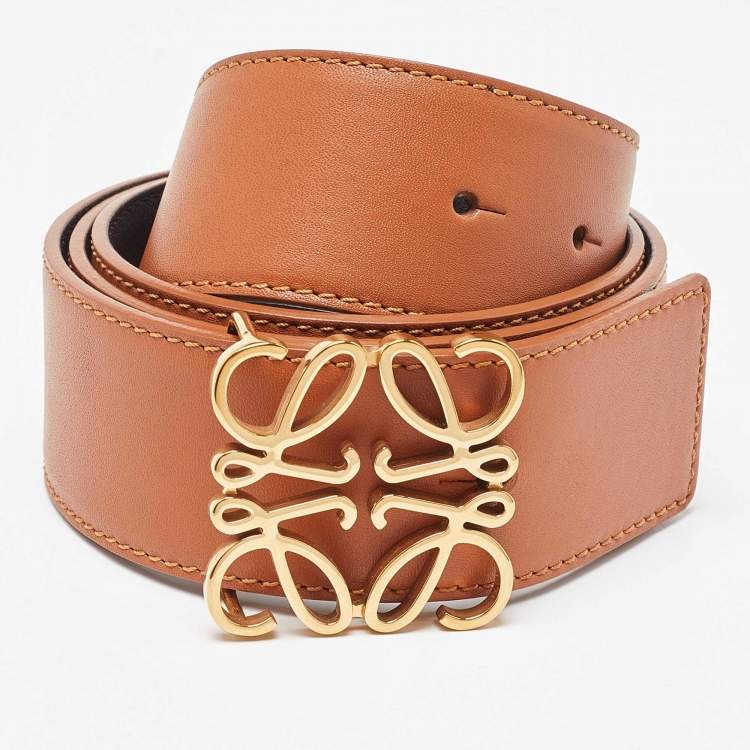 Pre Owned Loewe Black/Brown Leather Anagram Reversible Belt 85CM