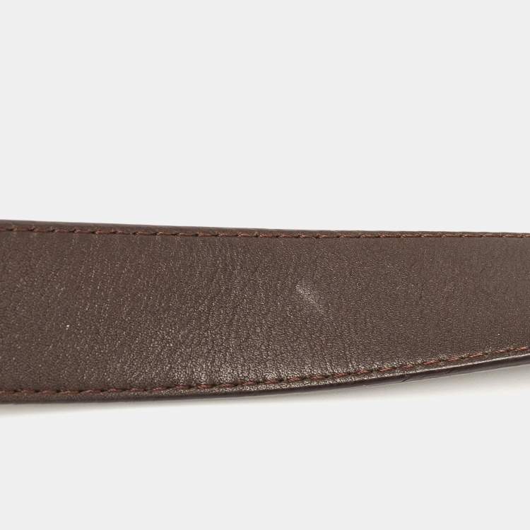Pre Owned Loewe Black/Dark Brown Anagram Coated Canvas and Leather Logo Plague Belt 75CM