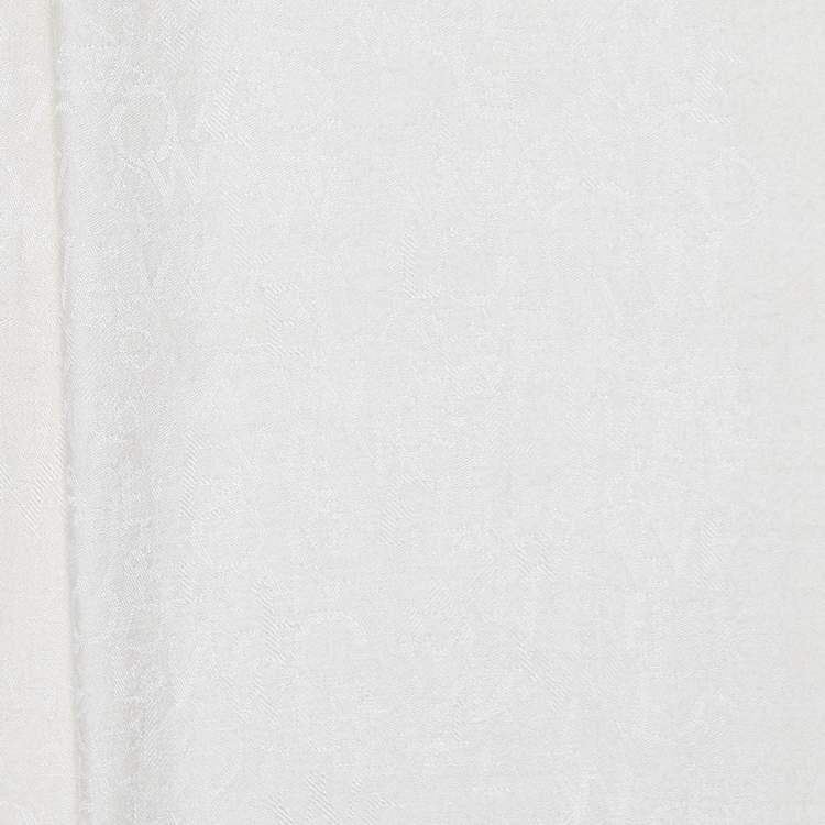 Pre Owned Loewe Cream Letters Jacquard Wool Blend Fringed Scarf