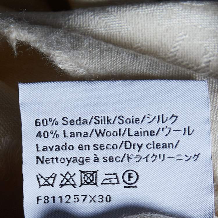 Pre Owned Loewe Cream Letters Jacquard Wool Blend Fringed Scarf