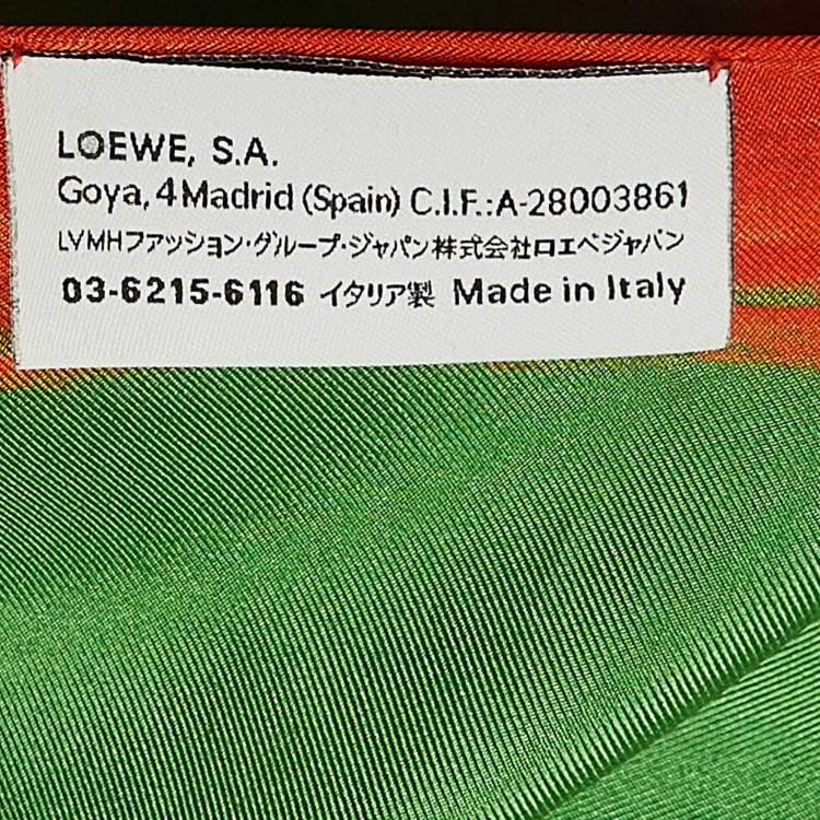 Pre Owned Loewe Green/Orange Printed Square Scarf 
