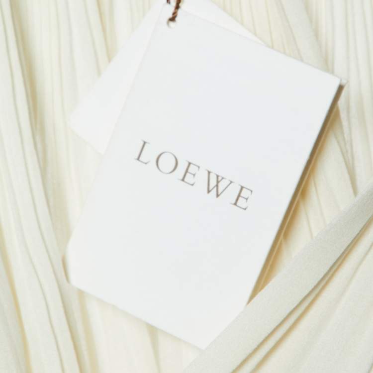 Pre Owned Loewe Off White Silk Embellished Sleeves Pleated Top M