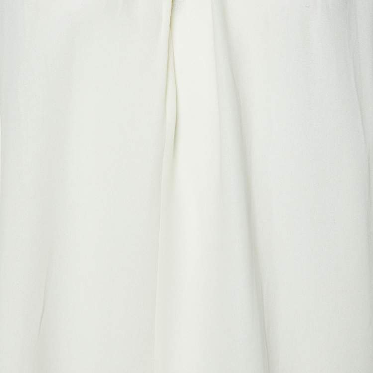 Pre Owned Loewe Off White Silk Embellished Sleeves Pleated Top M