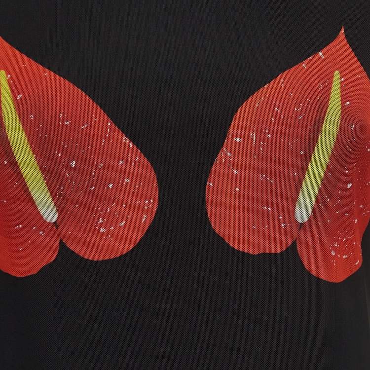 Pre Owned Loewe Black Mesh Anthurium Printed Full Sleeves Top L