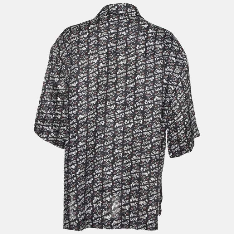 Pre Owned Loewe Navy Blue Printed Linen Collared T-shirt XS