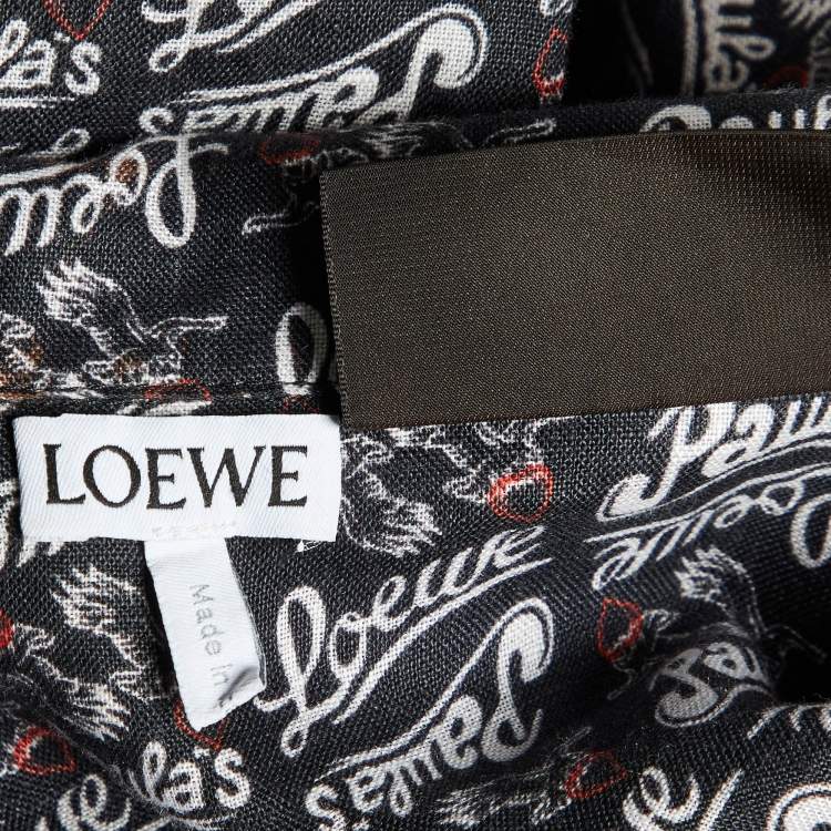 Pre Owned Loewe Navy Blue Printed Linen Collared T-shirt XS