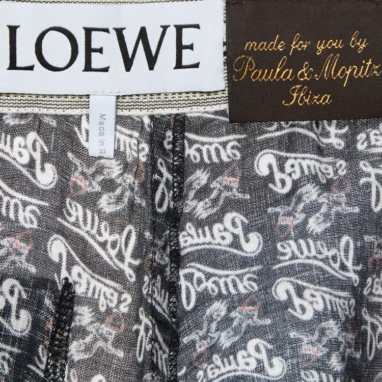 Pre Owned Loewe Navy Blue Printed Linen Culotte Pants XS