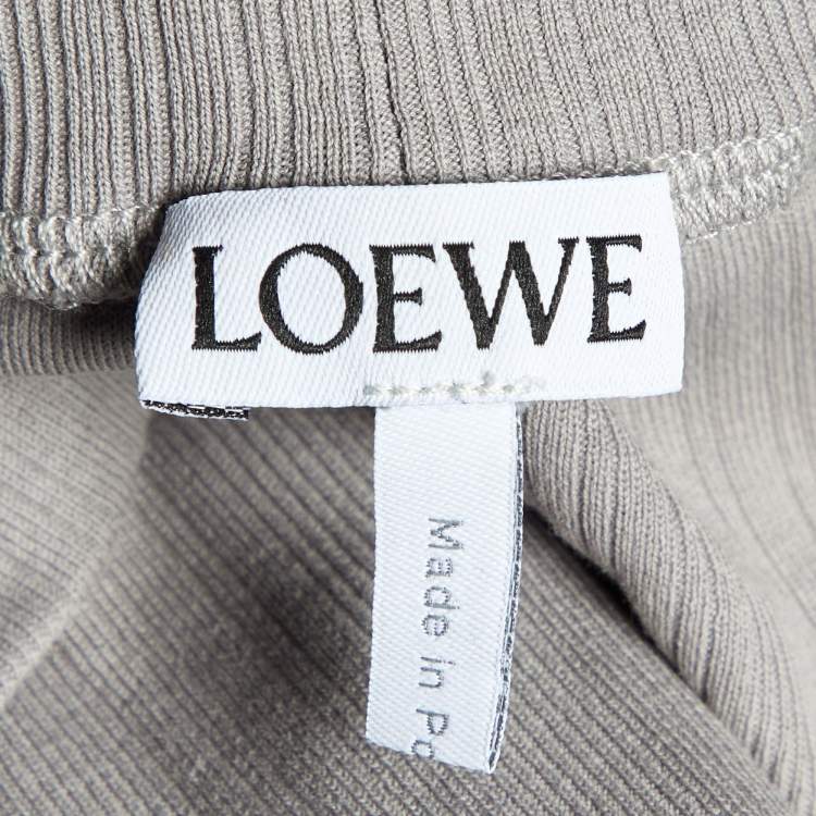 Pre Owned Loewe Grey Embroidered Cotton Knit High Neck Tank Top M