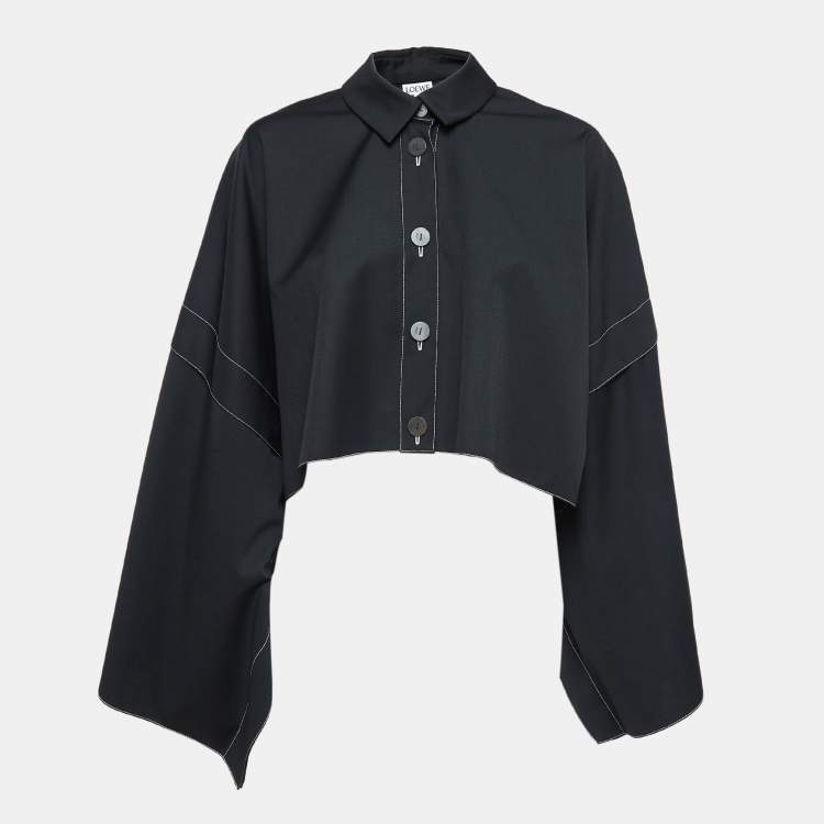 Pre Owned Loewe Black Gabardine Button Front Poncho Top S