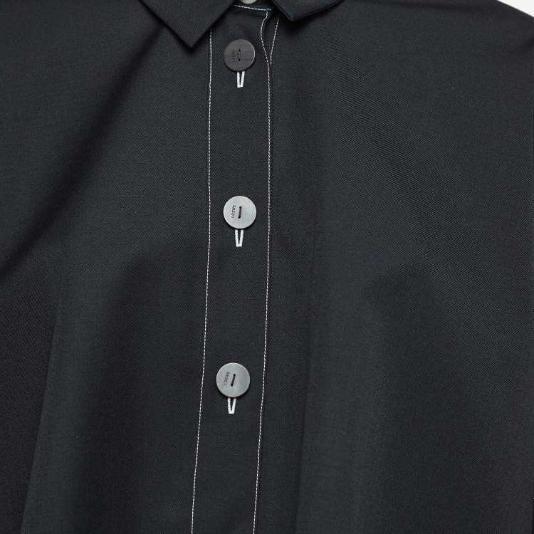 Pre Owned Loewe Black Gabardine Button Front Poncho Top S