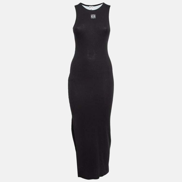 Pre Owned Loewe Black Rib Knit Anagram Fitted Midi Tank Dress S