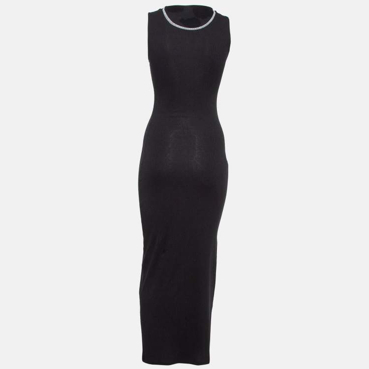 Pre Owned Loewe Black Rib Knit Anagram Fitted Midi Tank Dress S