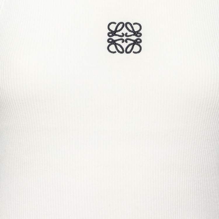 Pre Owned Loewe White Rib Knit Anagram Tank Top M