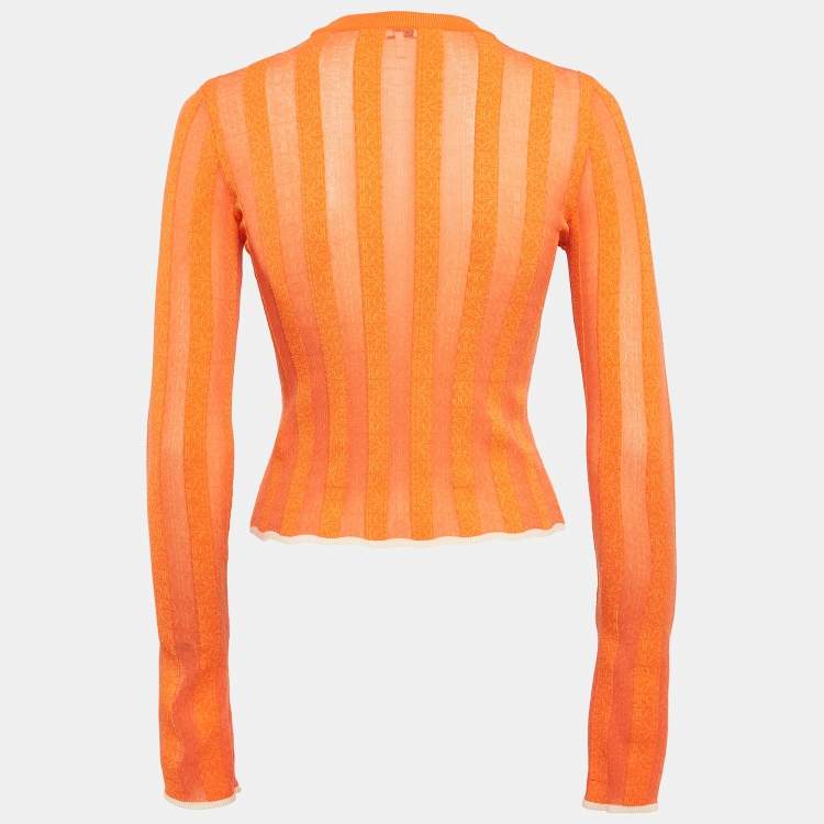 Pre Owned Loewe Orange Logo Jacquard Knit Long Sleeve Top S
