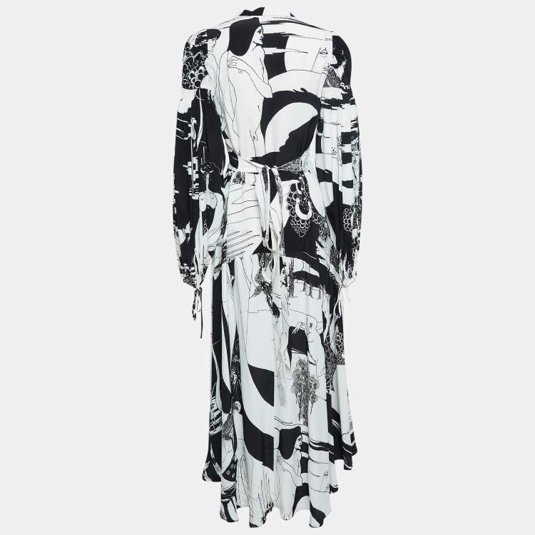 Pre Owned Loewe White Printed Smocked Sleeve Maxi Dress S