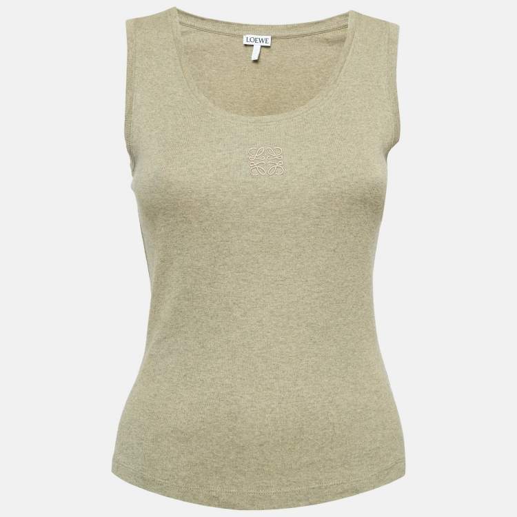 Pre Owned Loewe Green Logo Embroidered Cotton Tank Top S