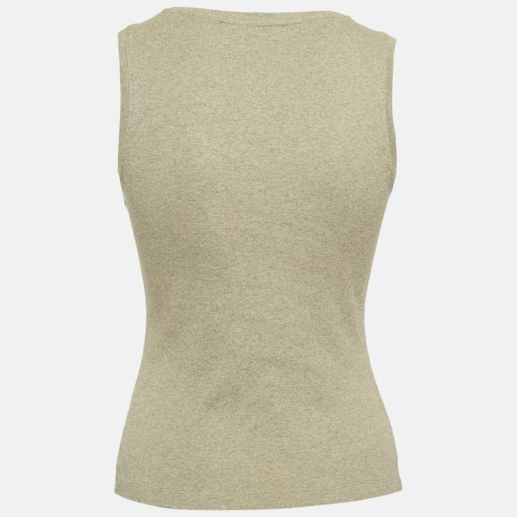 Pre Owned Loewe Green Logo Embroidered Cotton Tank Top S