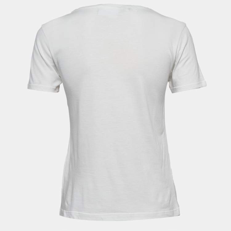 Pre Owned Loewe White Embroidered Cotton Knit Round Neck T-Shirt S