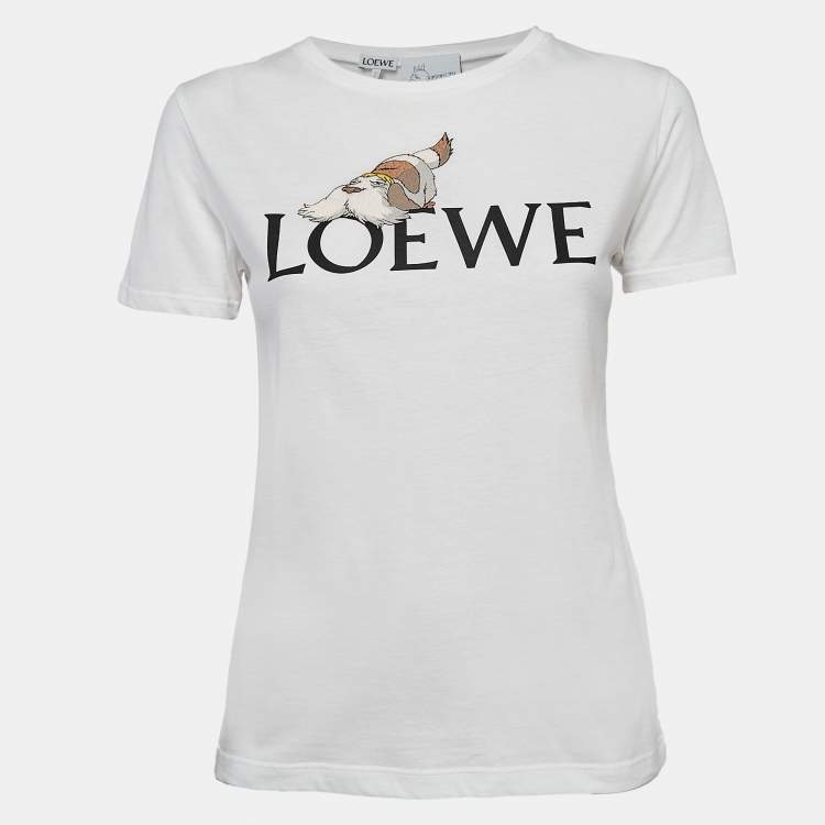 LOEWE ニット半袖T ブラック リブ編みコットン クロップド Tシャツ 刺繍入り