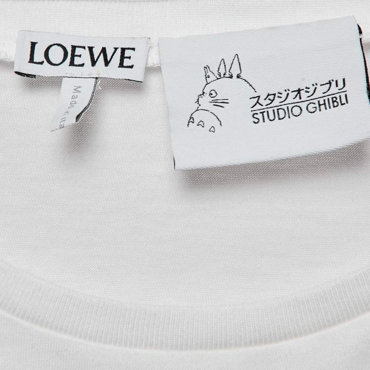 Pre Owned Loewe White Embroidered Cotton Knit Round Neck T-Shirt S