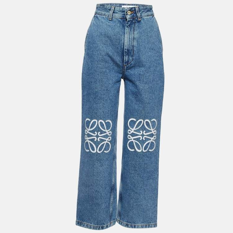Pre Owned Loewe Blue Denim Anagram Detail Baggy Jeans XS