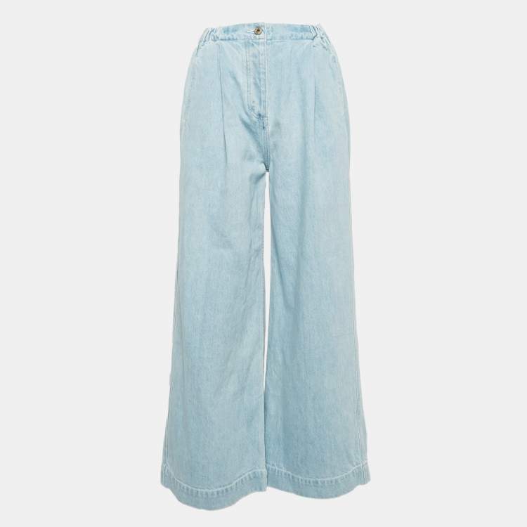 Pre Owned Loewe Blue Washed Denim Wide-Leg Jeans S Waist 26"