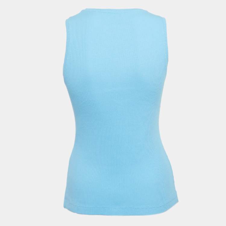 Pre Owned Loewe Blue Anagram Embroidered Rib Knit Tank Top M
