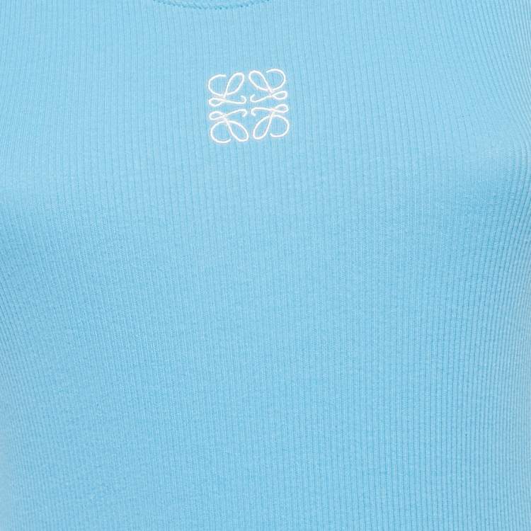 Pre Owned Loewe Blue Anagram Embroidered Rib Knit Tank Top M