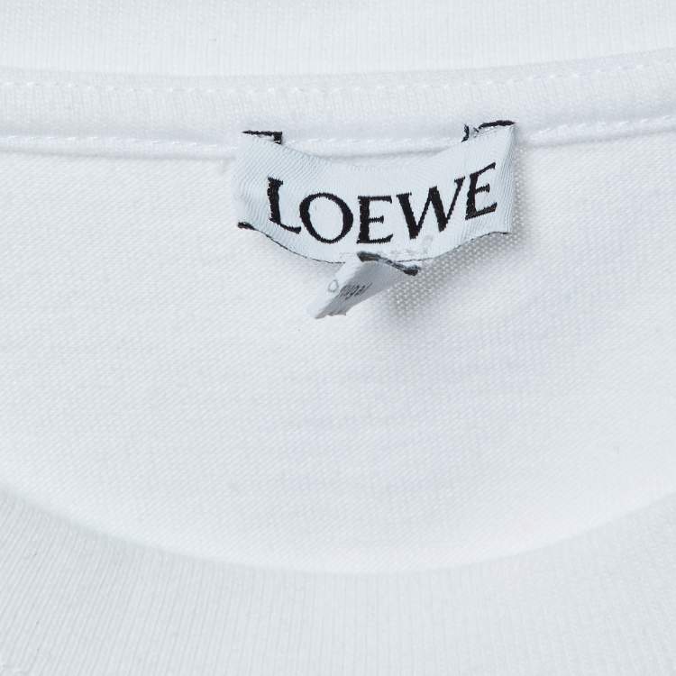 Pre Owned Loewe White Anagram Embroidered Cotton Crew Neck T-Shirt XS 