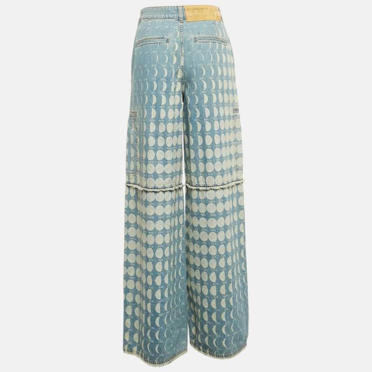 Pre Owned Loewe X Paula's Ibiza Blue Moon Print Denim Cargo Jeans S Waist 28"