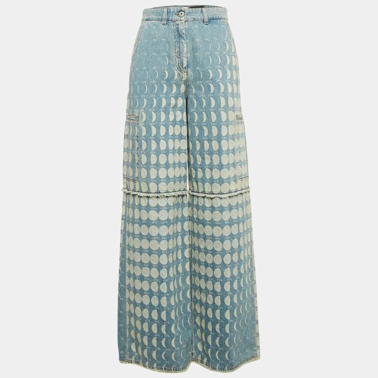 Pre Owned Loewe X Paula's Ibiza Blue Moon Print Denim Cargo Jeans S Waist 28"
