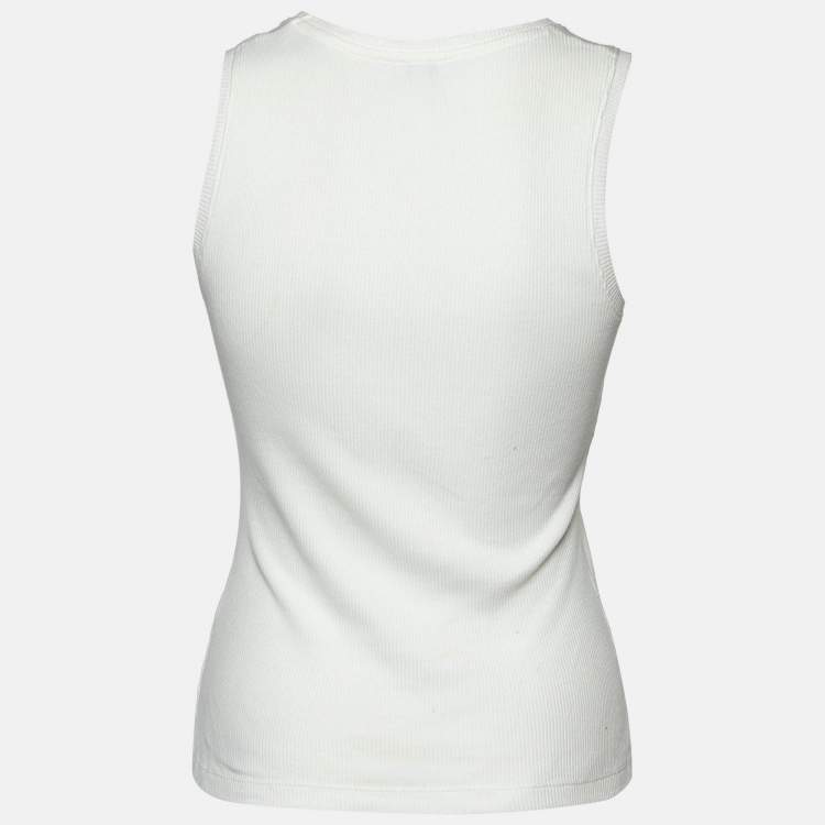 Pre Owned Loewe White Anagram Embroidered Rib Knit Tank Top S