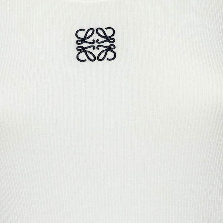 Pre Owned Loewe White Anagram Embroidered Rib Knit Tank Top S