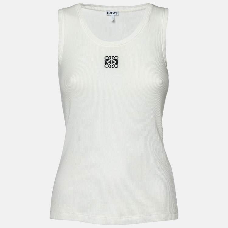 Pre Owned Loewe White Anagram Embroidered Rib Knit Tank Top S