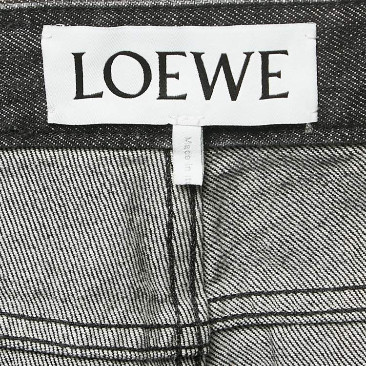 Pre Owned Loewe Black Denim Satin Draped Panel Asymmetric Pants M