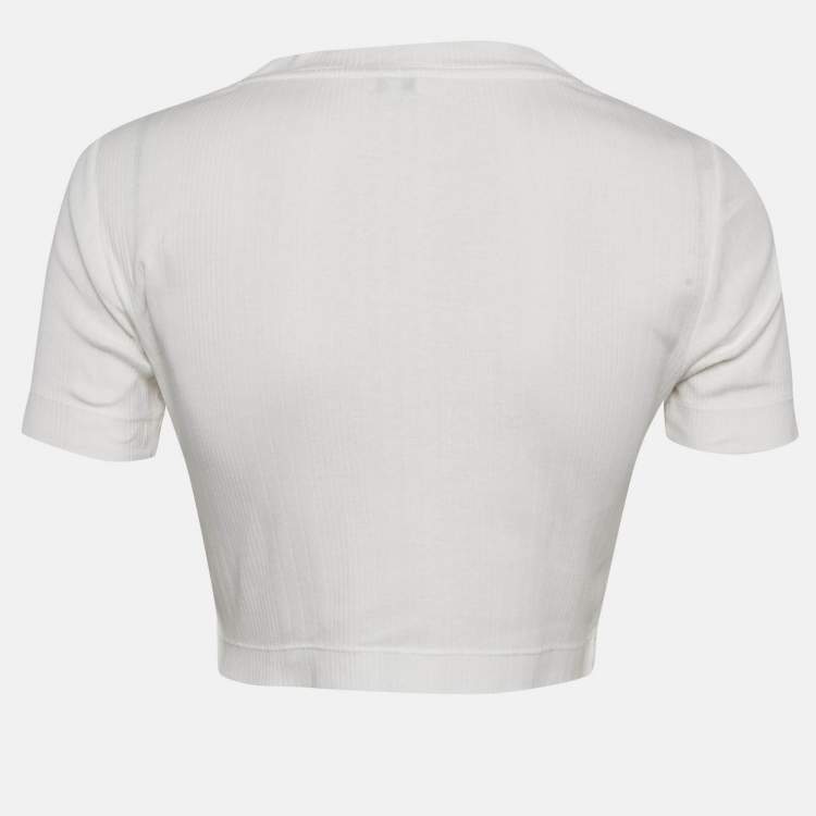 Pre Owned Loewe White Anagram Embroidered Rib Knit Crop Top M