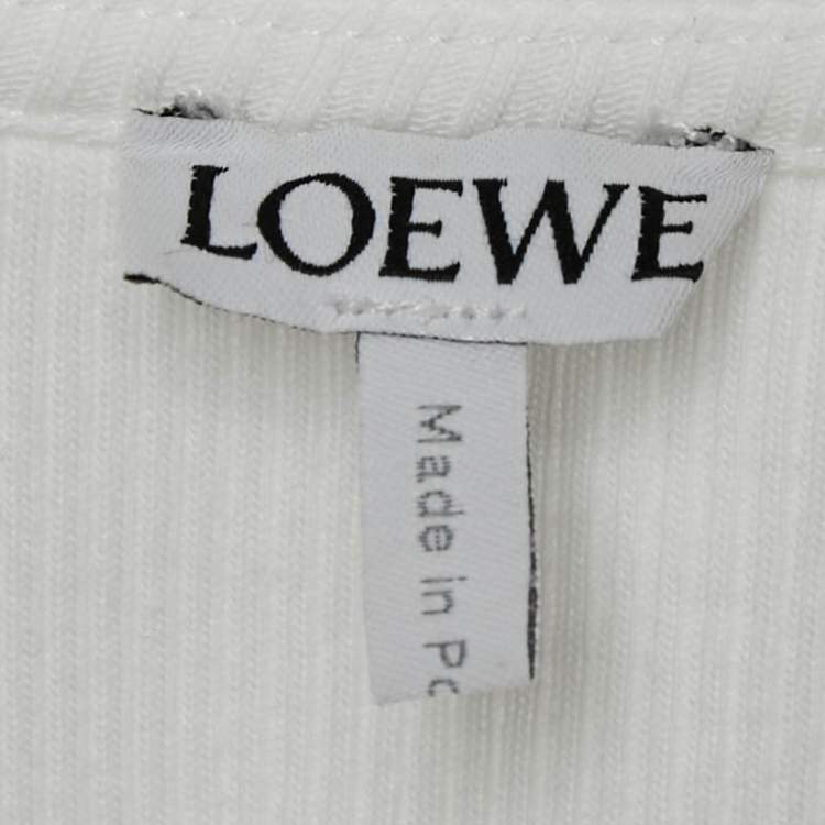 Pre Owned Loewe White Anagram Embroidered Rib Knit Crop Tank Top M
