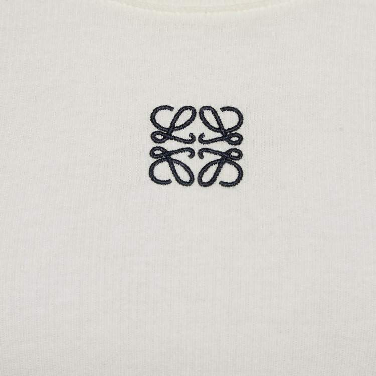 Pre Owned Loewe White Anagram Embroidered Rib Knit Crop Tank Top M