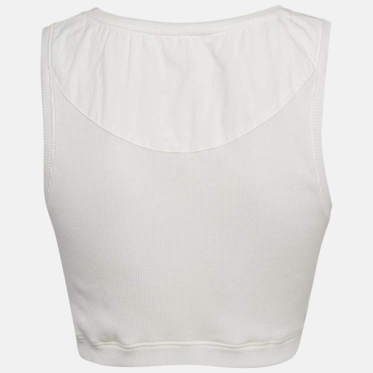 Pre Owned Loewe White Anagram Embroidered Rib Knit Crop Tank Top M